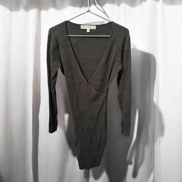 Row A Dress Side Faux Wrap Sweater Ribbed Green Size Medium - Picture 2 of 4